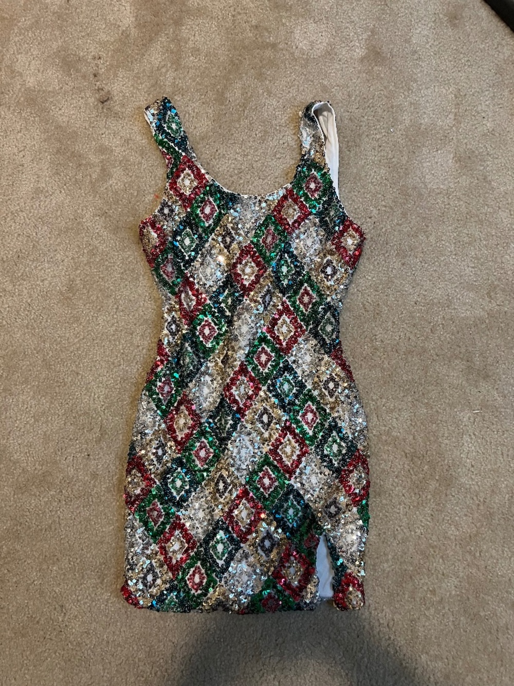 Red, Green and Gold Sequin Dress